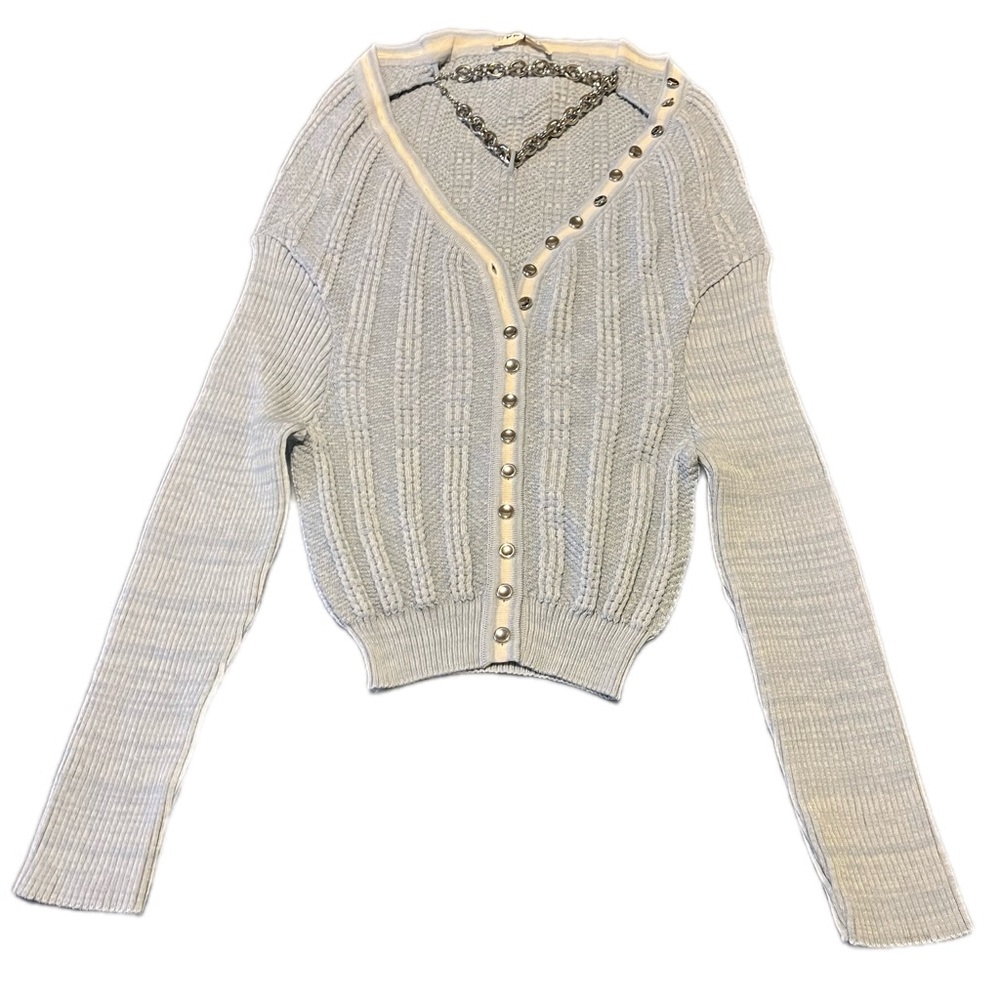 Y/Project Sweater Wool Chain Necklace Ruffle Cardigan Sz EU 36 US 4 - Picture 2 of 16